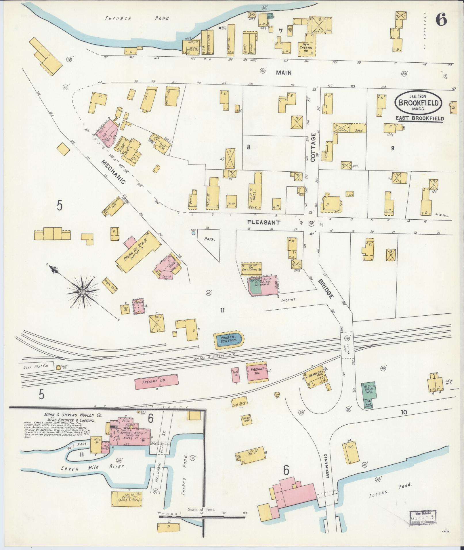 Sanborn Fire Insurance Map from Brookfield, Worcester County, Massachusetts (1904), Sheet #0006 - Complete Map Set gallery image, historic Sanborn map, vintage wall art, Massachusetts Massachusetts