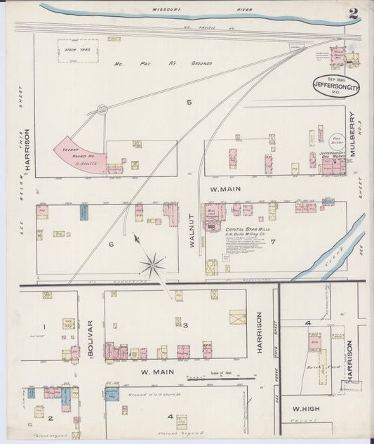 Sanborn Fire Insurance Map from Jefferson City, Cole County, Missouri (1885), Sheet #0002 - Historic Sanborn Fire Insurance Map Print, vintage old map wall art, antique decor, genealogy gift, Missouri Missouri map