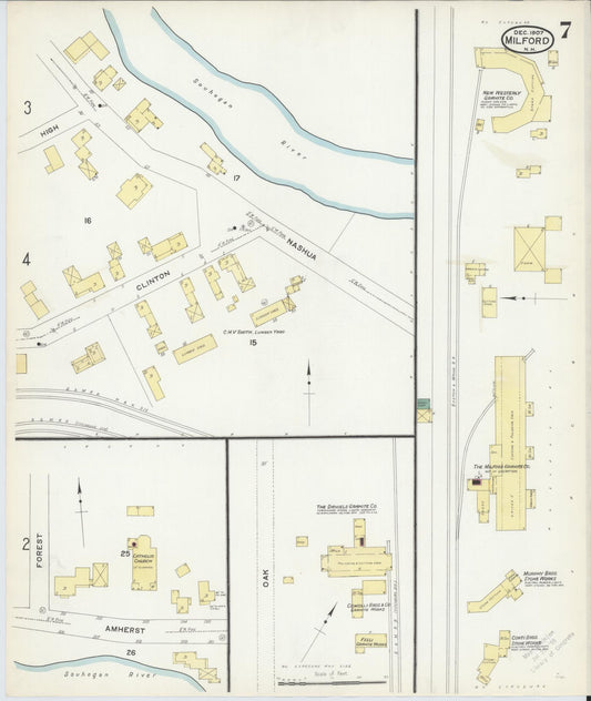 Sanborn Fire Insurance Map from Milford, Hillsborough County, New Hampshire (1907), Sheet #0007 - Historic Sanborn Fire Insurance Map Print, vintage old map wall art, antique decor, genealogy gift, New Hampshire New Hampshire map