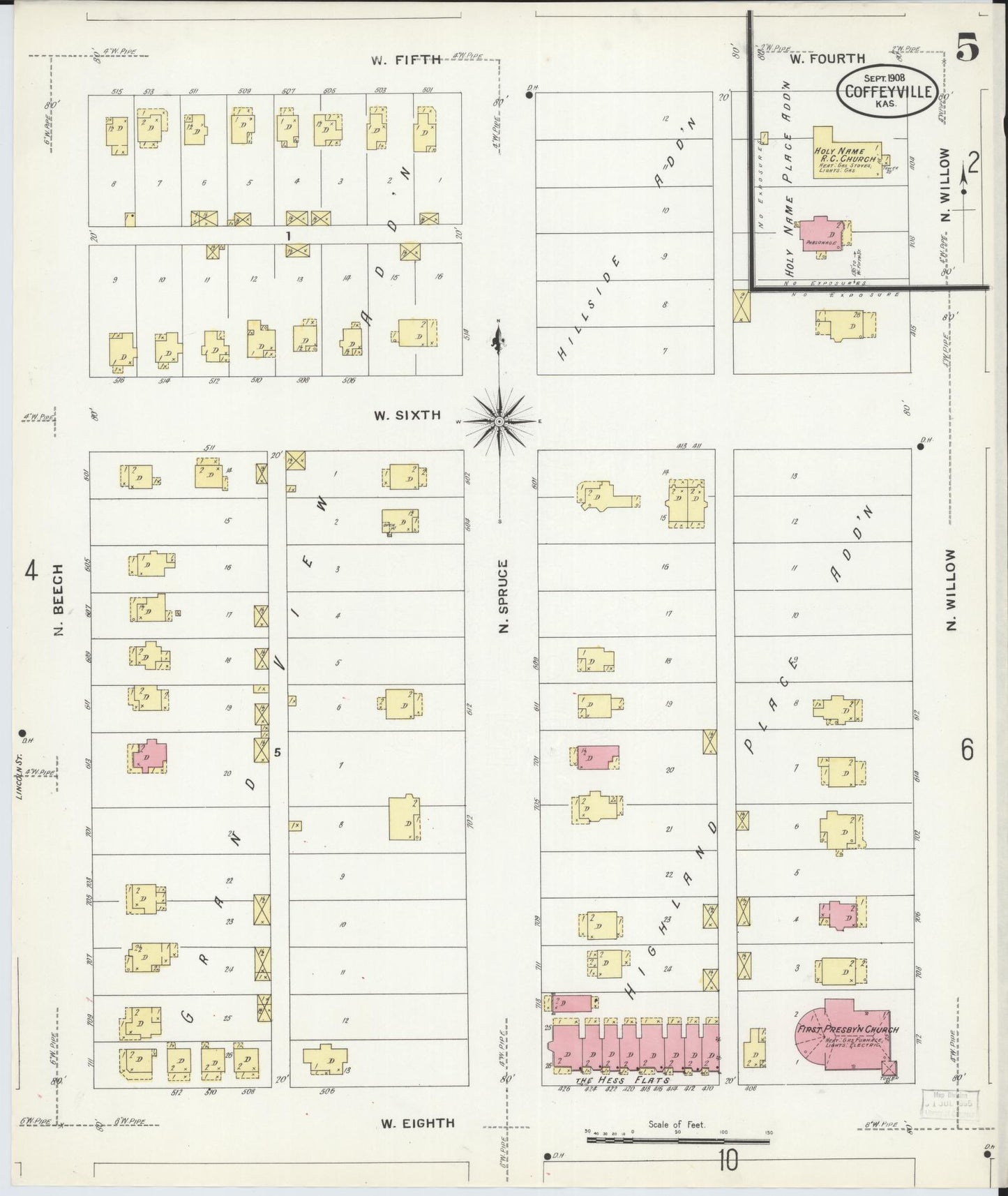 Sanborn Fire Insurance Map from Coffeyville, Montgomery County, Kansas (1908), Sheet #0005 - Complete Map Set gallery image, historic Sanborn map, vintage wall art, Kansas Kansas