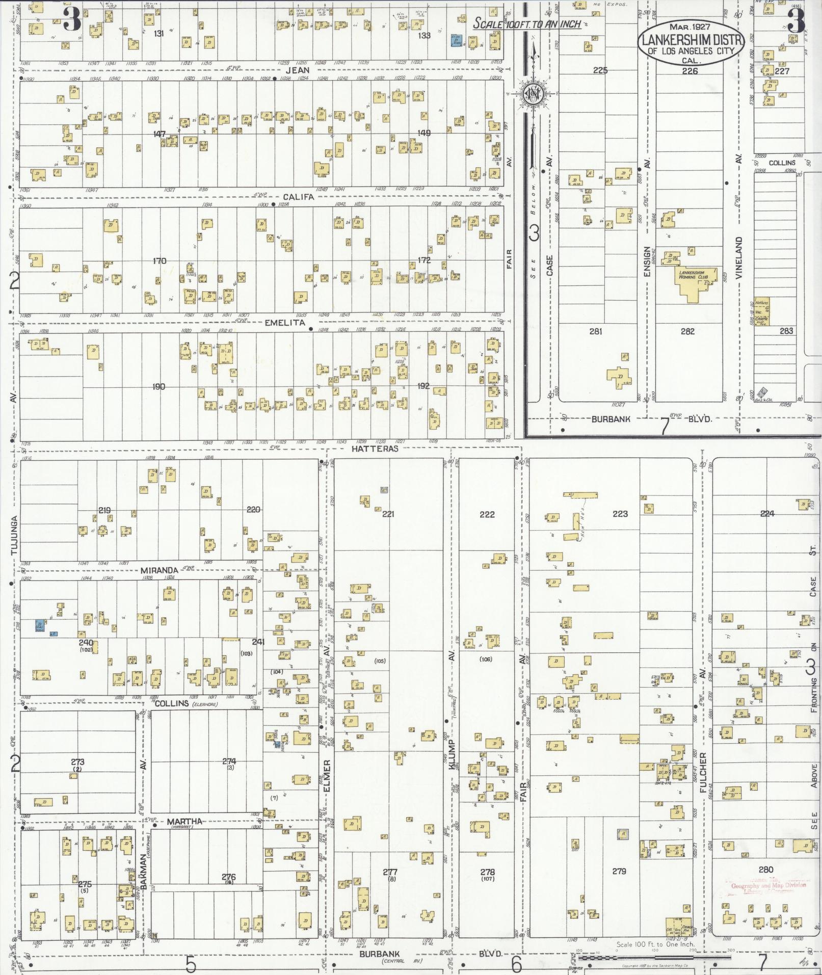 Sanborn Fire Insurance Map from Lankershim, Los Angeles County, California (1927), Sheet #0003 - Historic Sanborn Fire Insurance Map Print, vintage old map wall art, antique decor, genealogy gift, California California map
