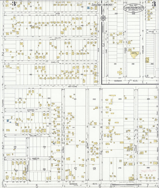 Sanborn Fire Insurance Map from Lankershim, Los Angeles County, California (1927), Sheet #0003 - Historic Sanborn Fire Insurance Map Print, vintage old map wall art, antique decor, genealogy gift, California California map
