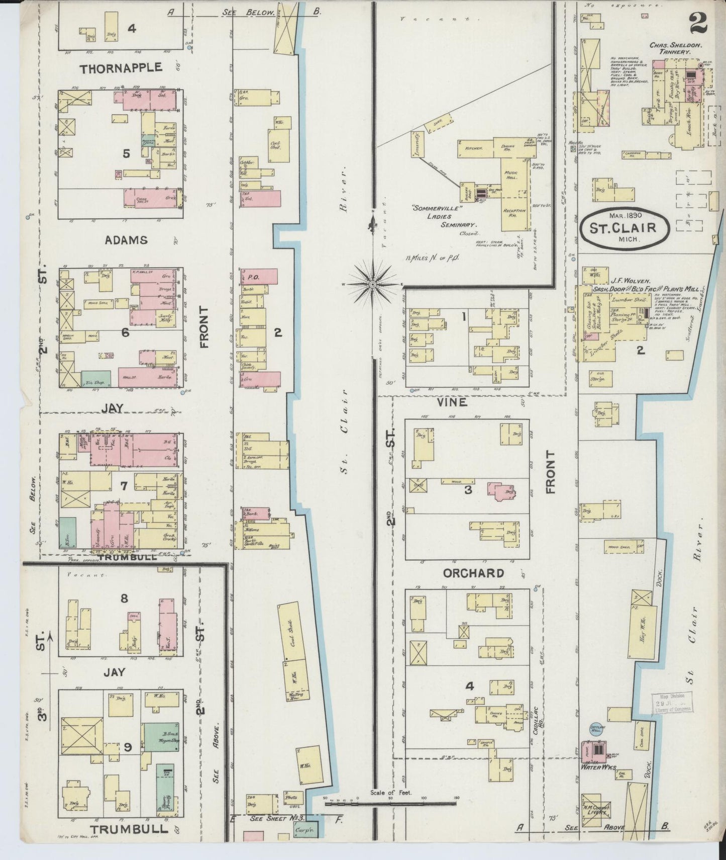 Sanborn Fire Insurance Map from Saint Clair, Saint Clair County, Michigan (1890), Sheet #0002 - Complete Map Set gallery image, historic Sanborn map, vintage wall art, Michigan Michigan