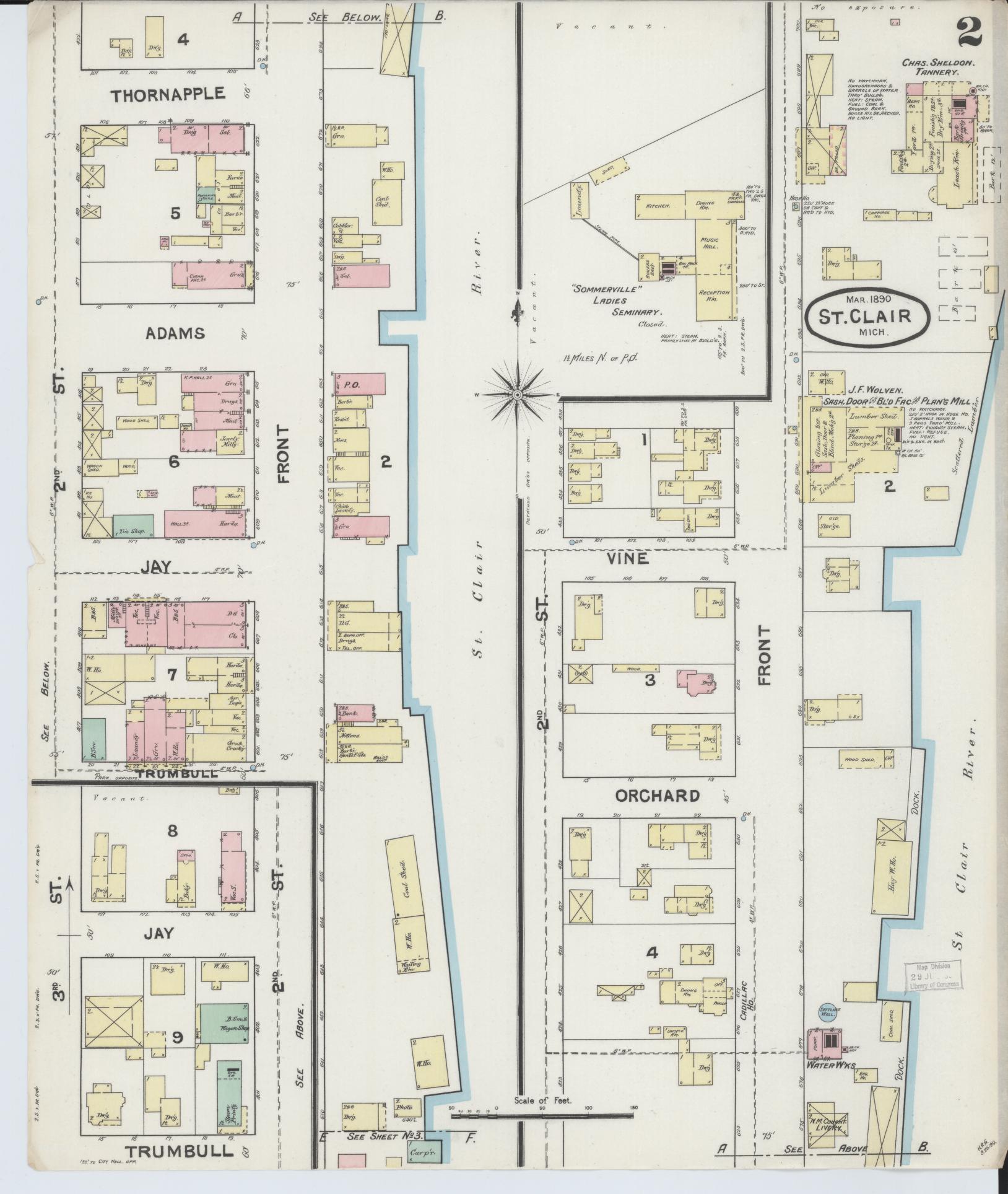 Sanborn Fire Insurance Map from Saint Clair, Saint Clair County, Michigan (1890), Sheet #0002 - Complete Map Set gallery image, historic Sanborn map, vintage wall art, Michigan Michigan