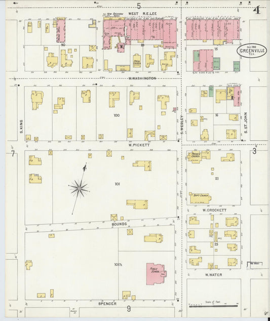 Sanborn Fire Insurance Map from Greenville, Hunt County, Texas (1898), Sheet #0004 - Historic Sanborn Fire Insurance Map Print, vintage old map wall art, antique decor, genealogy gift, Texas Texas map
