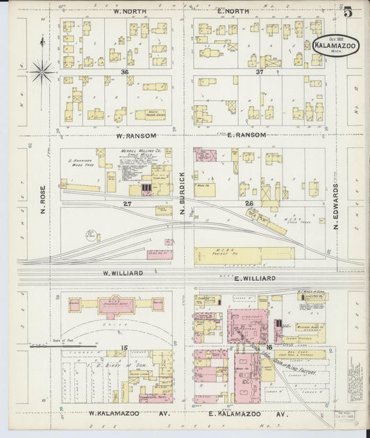 Sanborn Fire Insurance Map from Kalamazoo, Kalamazoo County, Michigan (1891), Sheet #0005 - Historic Sanborn Fire Insurance Map Print, vintage old map wall art, antique decor, genealogy gift, Michigan Michigan map