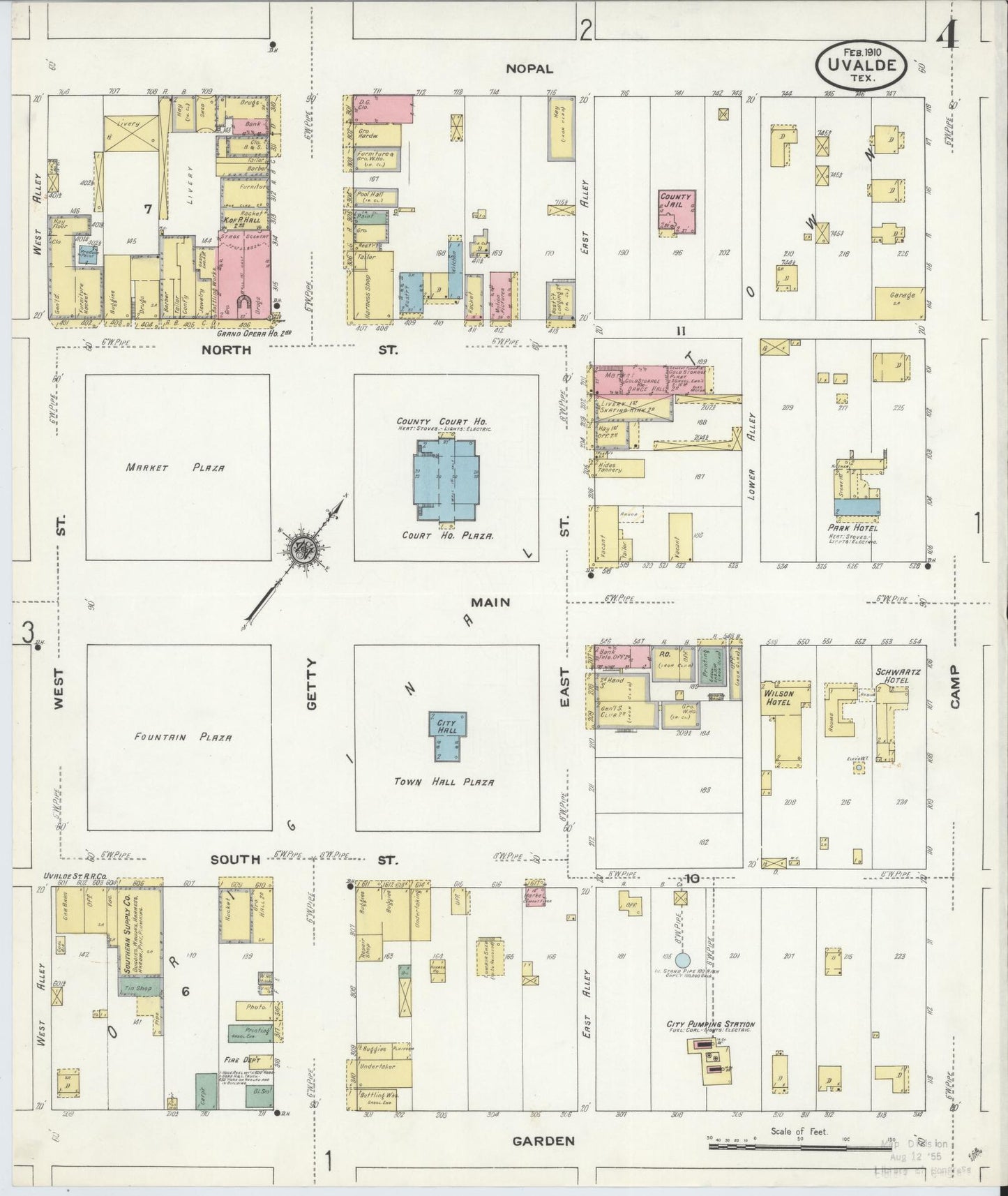 Sanborn Fire Insurance Map from Uvalde, Uvalde County, Texas (1910), Sheet #0004 - Historic Sanborn Fire Insurance Map Print, vintage old map wall art, antique decor, genealogy gift, Texas Texas map