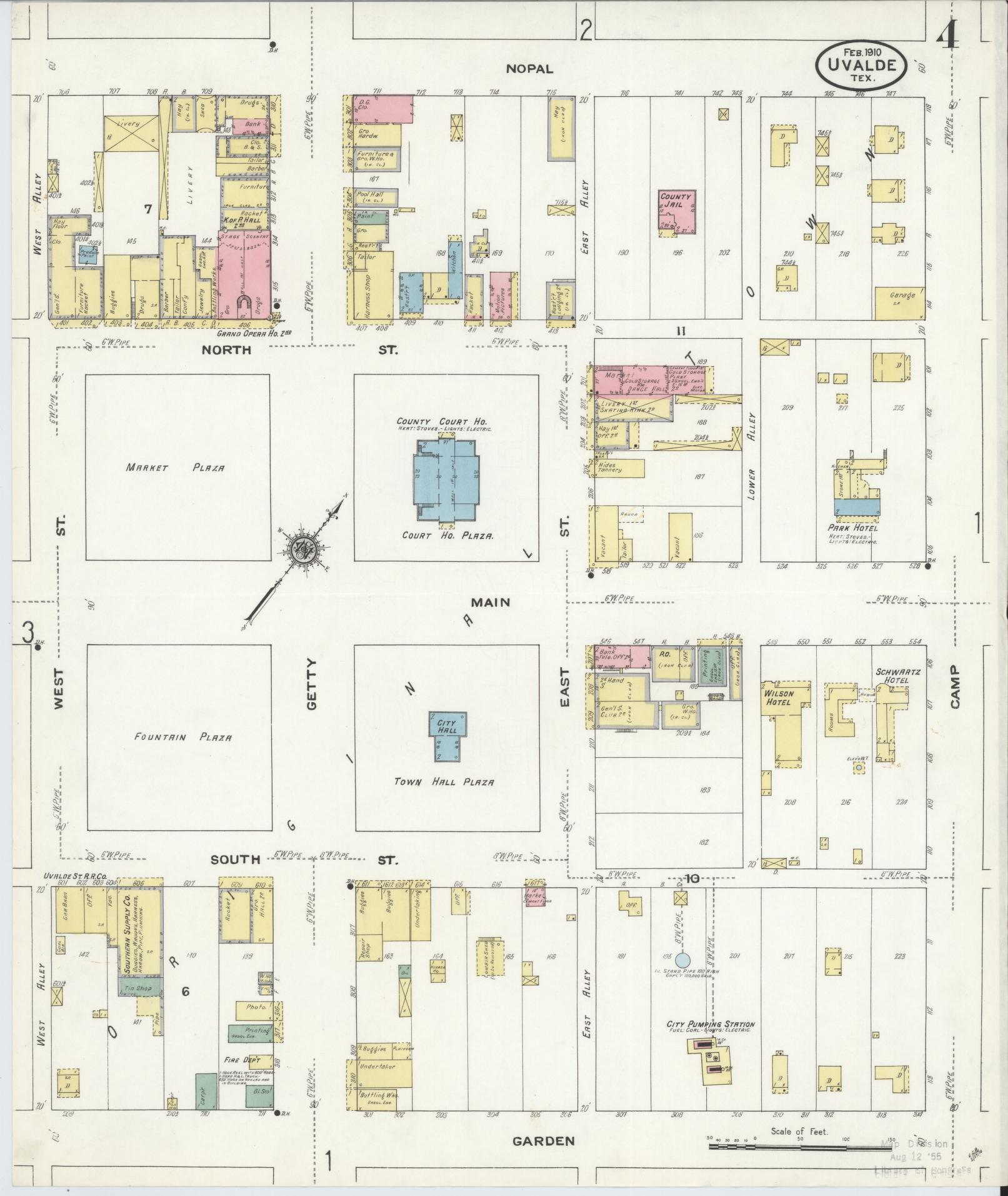 Sanborn Fire Insurance Map from Uvalde, Uvalde County, Texas (1910), Sheet #0004 - Historic Sanborn Fire Insurance Map Print, vintage old map wall art, antique decor, genealogy gift, Texas Texas map
