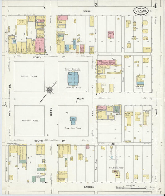 Sanborn Fire Insurance Map from Uvalde, Uvalde County, Texas (1910), Sheet #0004 - Historic Sanborn Fire Insurance Map Print, vintage old map wall art, antique decor, genealogy gift, Texas Texas map