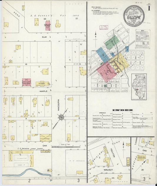Sanborn Fire Insurance Map from Gillespie, Macoupin County, Illinois (1913), Sheet #0001 - Historic Sanborn Fire Insurance Map Print, vintage old map wall art, antique decor, genealogy gift, Illinois Illinois map