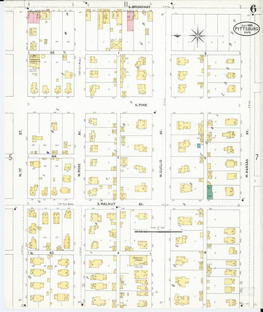 Sanborn Fire Insurance Map from Pittsburg, Crawford County, Kansas (1905), Sheet #0006 - Historic Sanborn Fire Insurance Map Print, vintage old map wall art, antique decor, genealogy gift, Kansas Kansas map