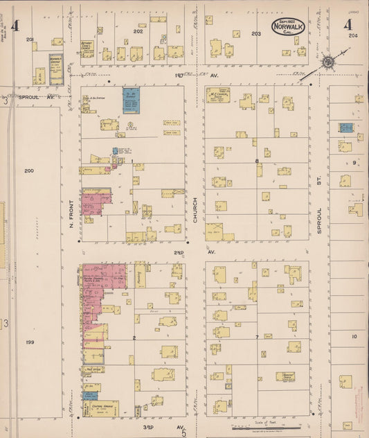 Sanborn Fire Insurance Map from Norwalk, Los Angeles County, California (1922), Sheet #0004 - Historic Sanborn Fire Insurance Map Print, vintage old map wall art, antique decor, genealogy gift, California California map