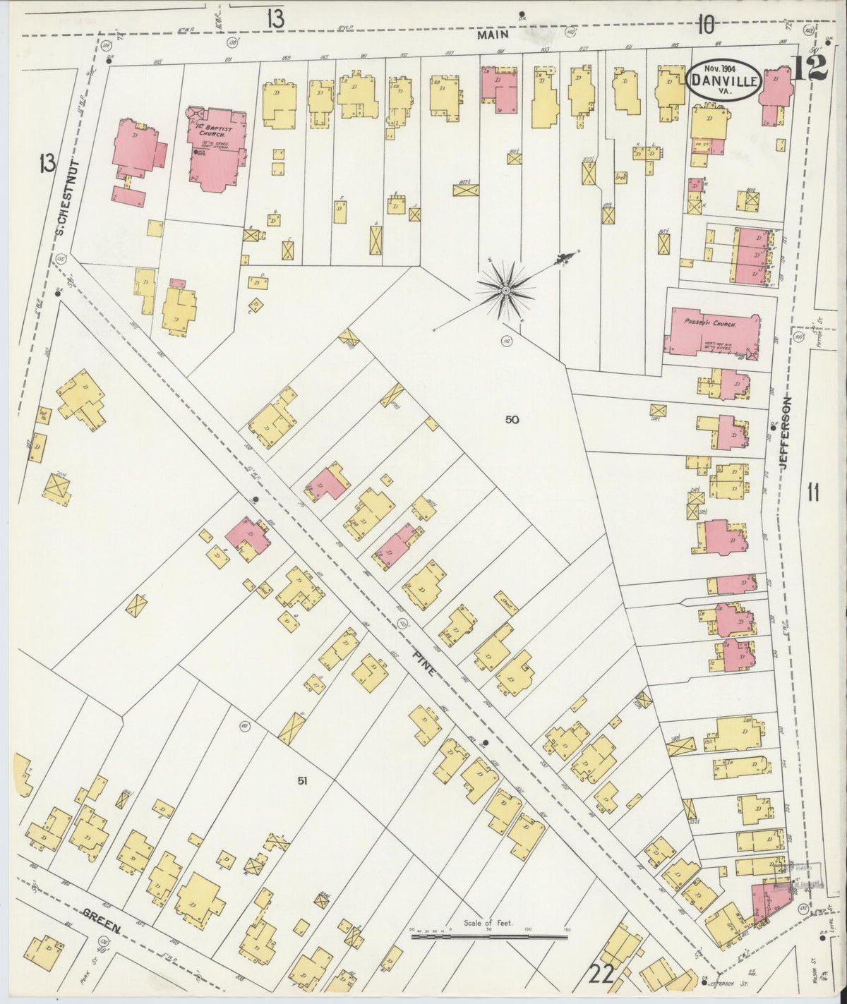 Sanborn Fire Insurance Map from Danville, Independent Cities, Virginia (1904), Sheet #0012 - Complete Map Set gallery image, historic Sanborn map, vintage wall art, Virginia Virginia