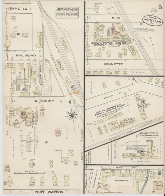 Sanborn Fire Insurance Map from Cortland, Cortland County, New York (1884), Sheet #0005 - Historic Sanborn Fire Insurance Map Print, vintage old map wall art, antique decor, genealogy gift, New York New York map