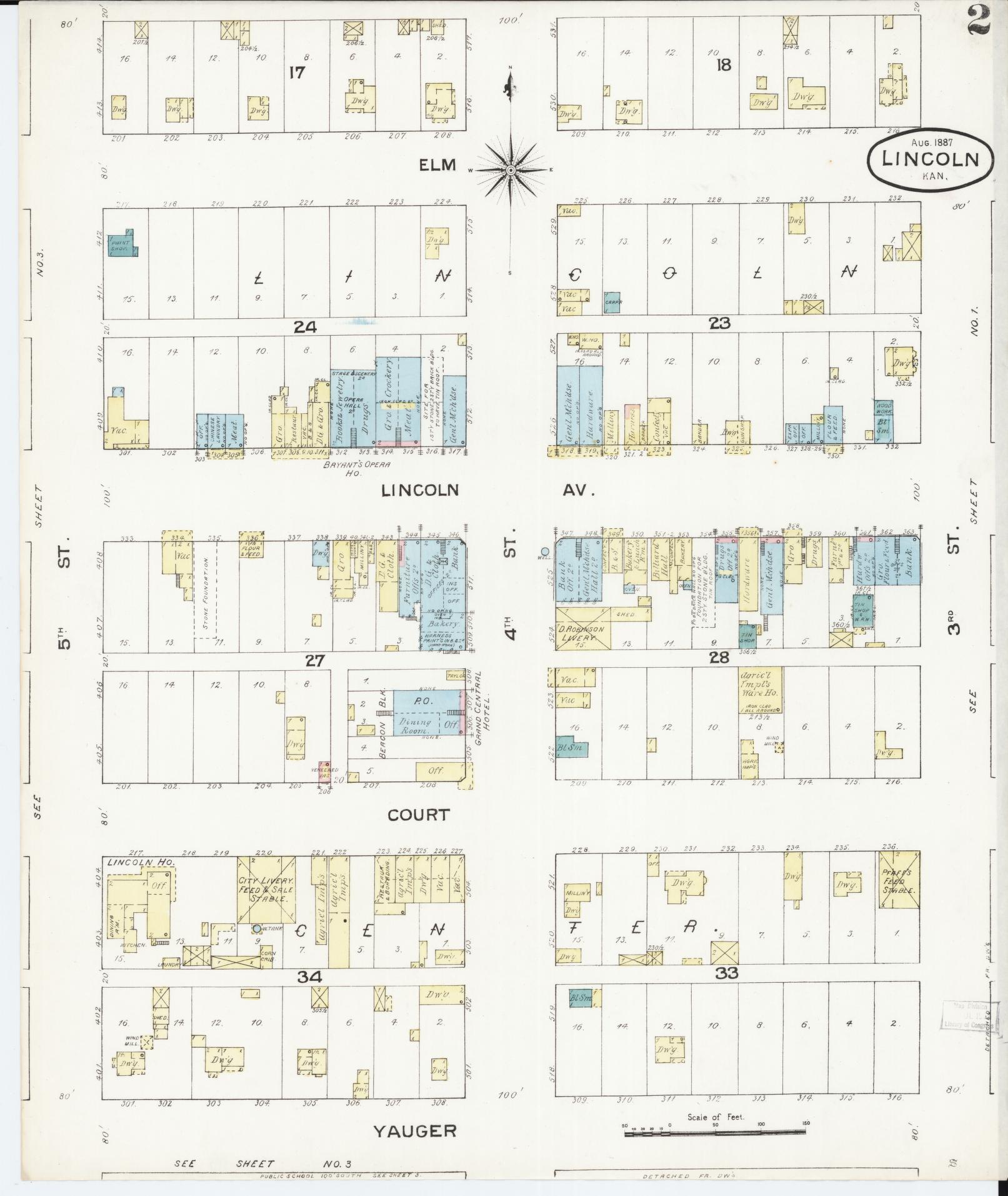 Sanborn Fire Insurance Map from Lincoln, Lincoln County, Kansas (1887), Sheet #0002 - Complete Map Set gallery image, historic Sanborn map, vintage wall art, Kansas Kansas