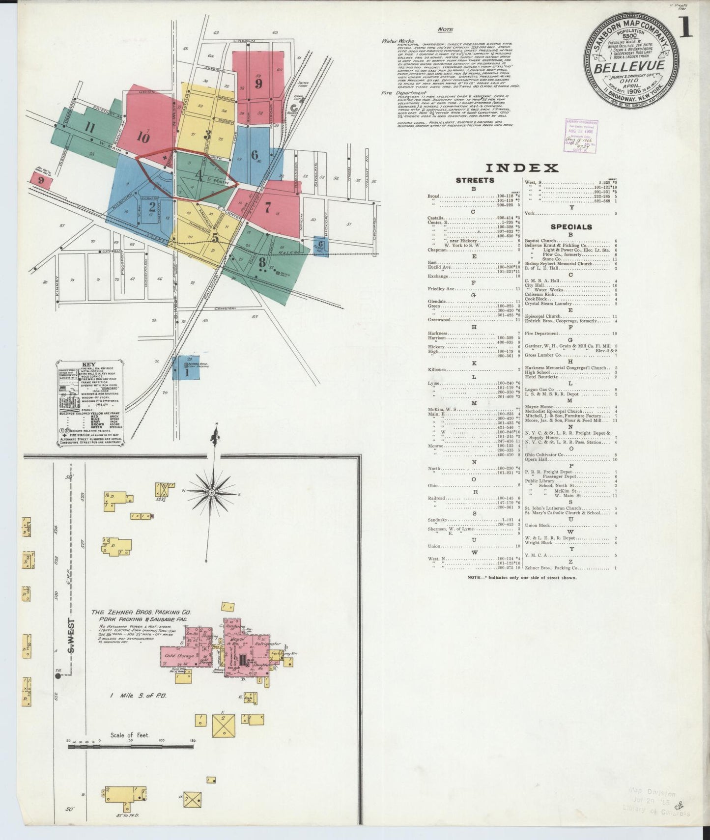 Sanborn Fire Insurance Map from Bellevue, Huron And Sandusky County, Ohio (1906), Sheet #0001 - Complete Map Set gallery image, historic Sanborn map, vintage wall art, Ohio Ohio