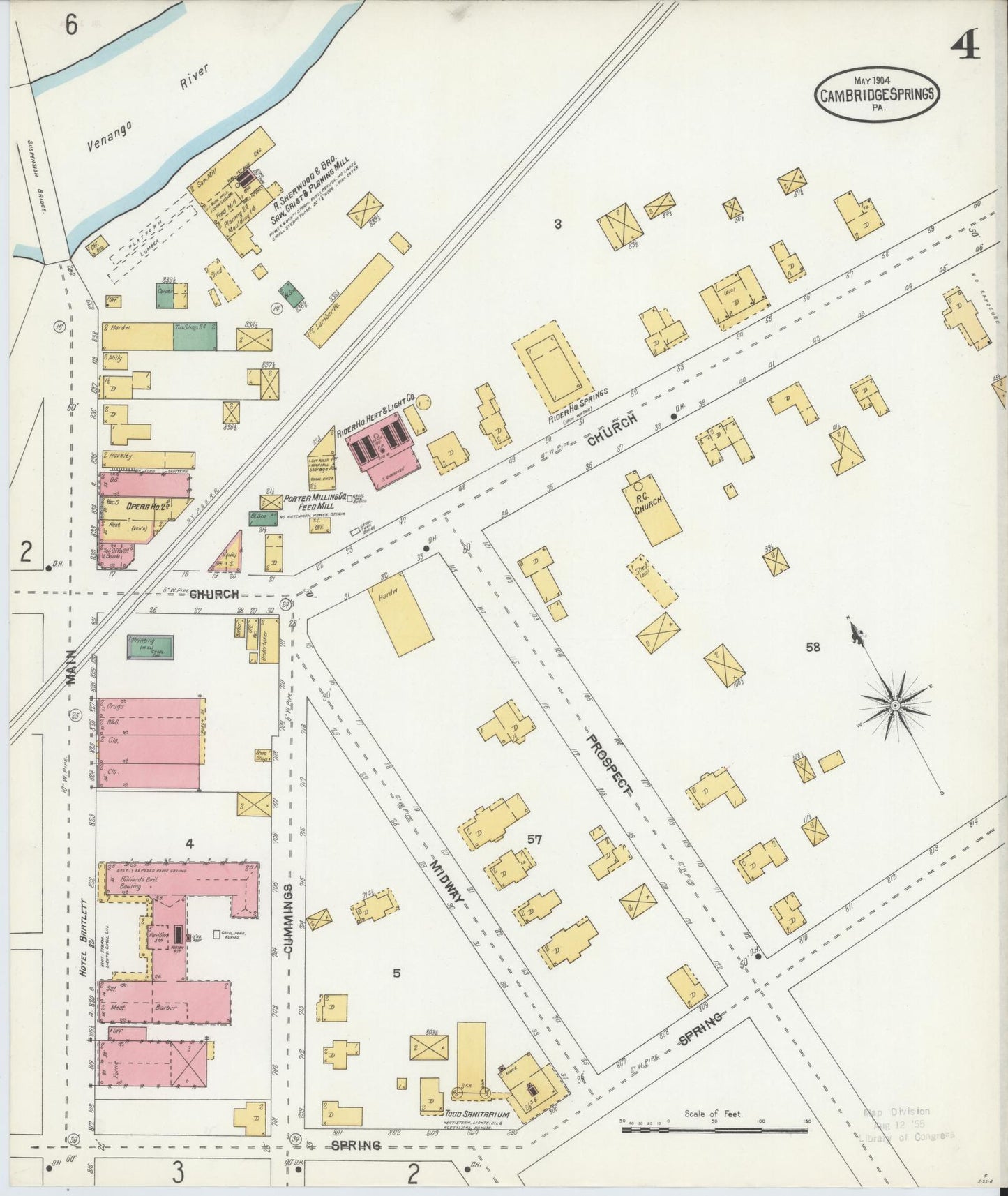 Sanborn Fire Insurance Map from Cambridge Springs, Crawford County, Pennsylvania (1904), Sheet #0004 - Historic Sanborn Fire Insurance Map Print, vintage old map wall art, antique decor, genealogy gift, Pennsylvania Pennsylvania map
