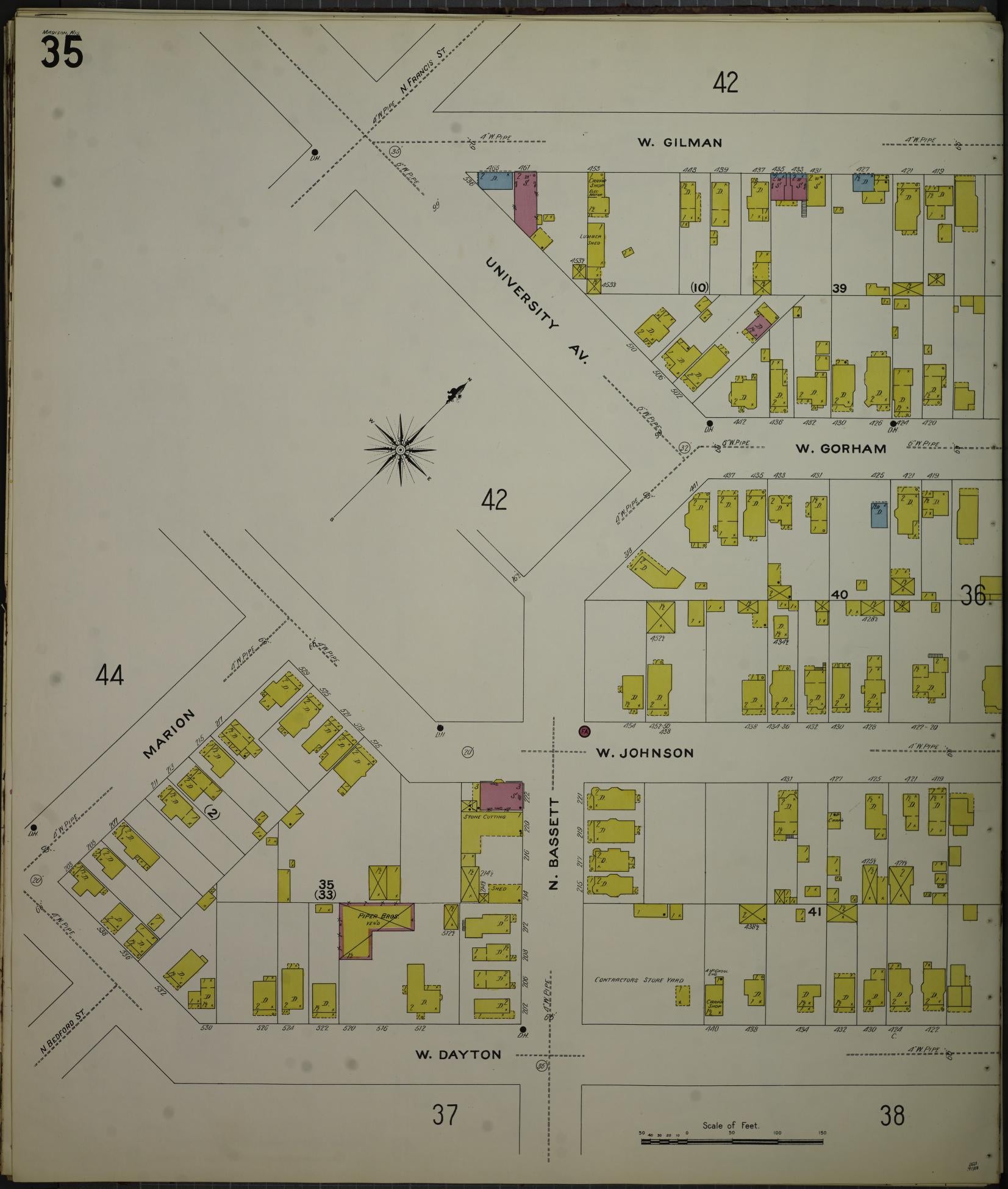 Sanborn Fire Insurance Map from Madison, Dane County, Wisconsin (1908), Sheet #0035 - Complete Map Set gallery image, historic Sanborn map, vintage wall art, Wisconsin Wisconsin