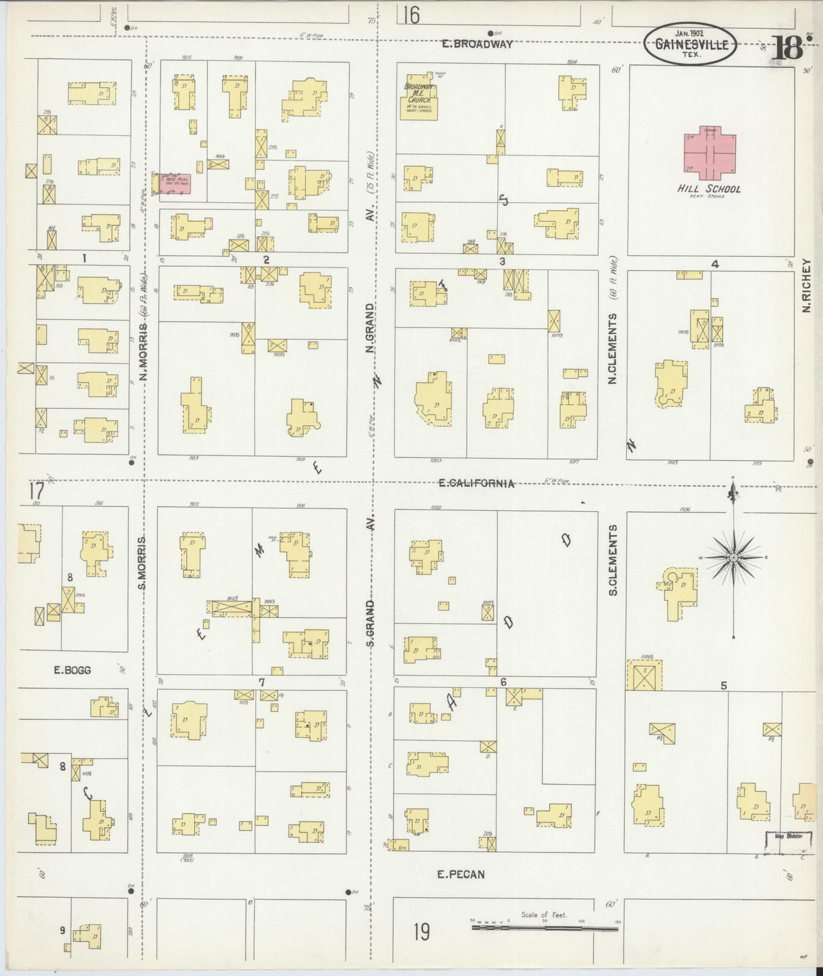 Sanborn Fire Insurance Map from Gainesville, Cooke County, Texas (1902), Sheet #0018 - Complete Map Set gallery image, historic Sanborn map, vintage wall art, Texas Texas