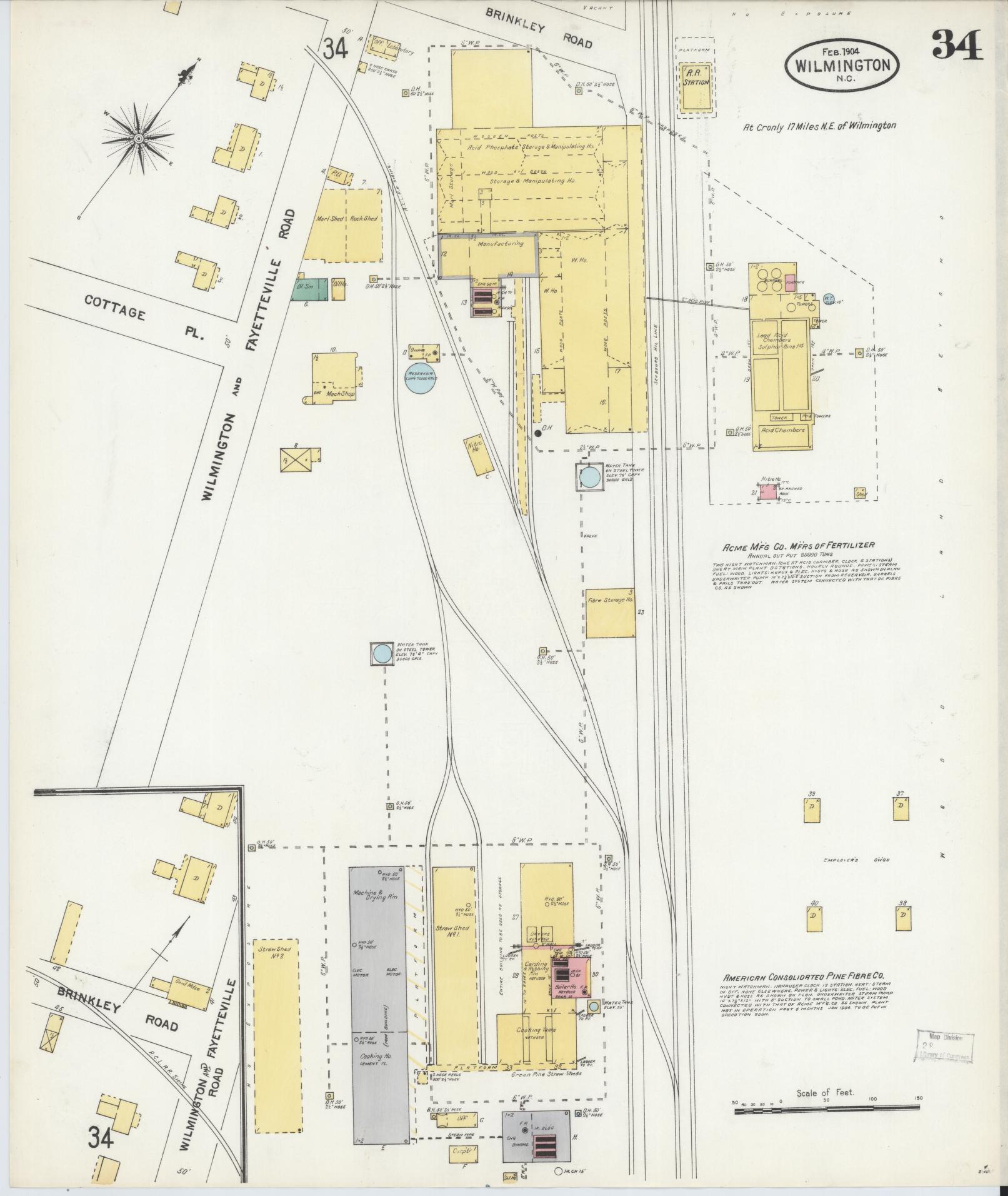 Sanborn Fire Insurance Map from Wilmington, New Hanover County, North Carolina (1904), Sheet #0034 - Historic Sanborn Fire Insurance Map Print, vintage old map wall art, antique decor, genealogy gift, North Carolina North Carolina map