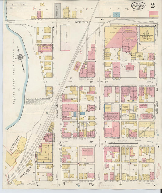 Sanborn Fire Insurance Map from Aurora, Dearborn County, Indiana (1935), Sheet #0002 - Historic Sanborn Fire Insurance Map Print, vintage old map wall art, antique decor, genealogy gift, Indiana Indiana map