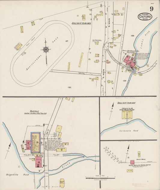 Sanborn Fire Insurance Map from Oxford, Worcester County, Massachusetts (1922), Sheet #0009 - Historic Sanborn Fire Insurance Map Print, vintage old map wall art, antique decor, genealogy gift, Massachusetts Massachusetts map