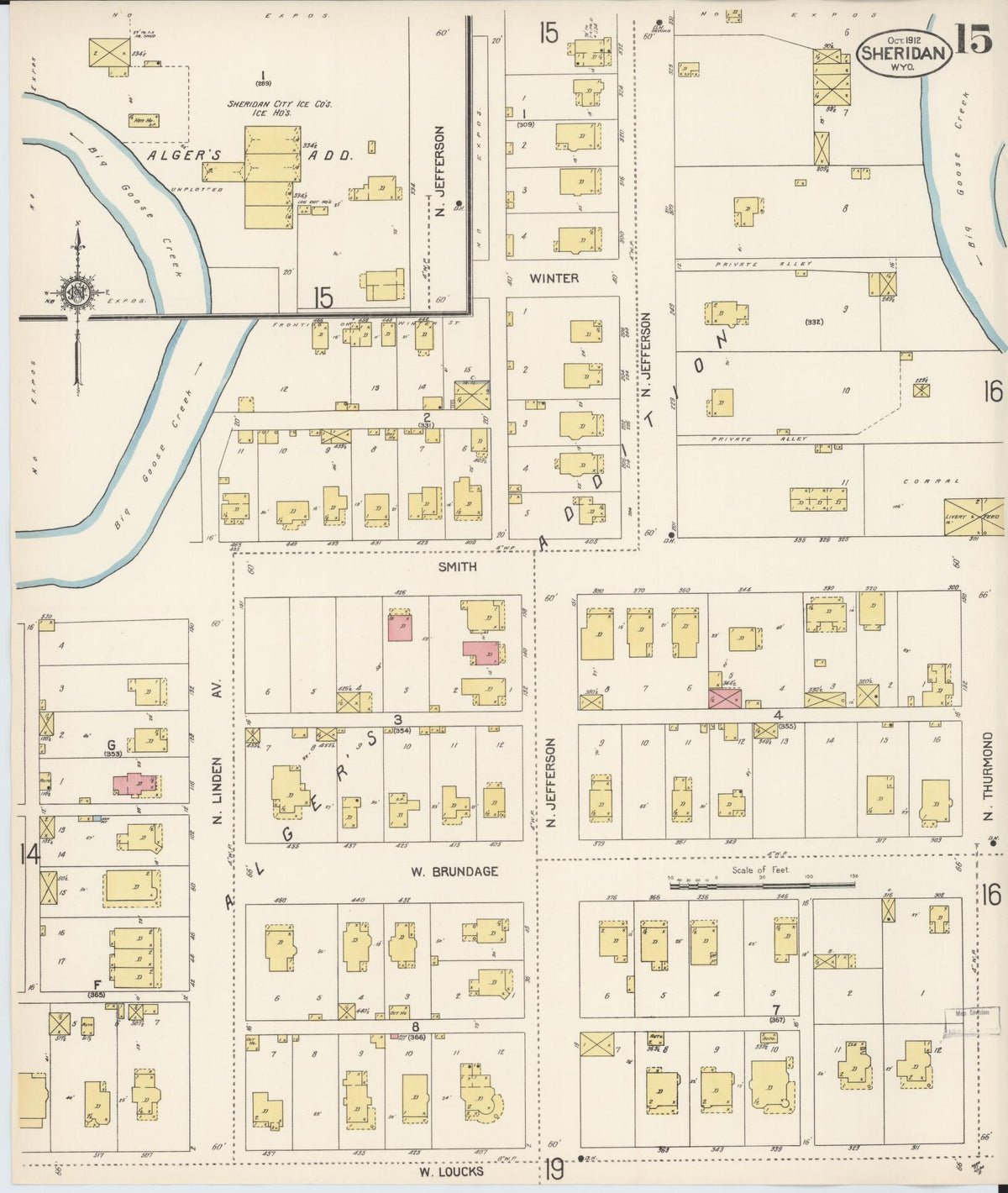Sanborn Fire Insurance Map from Sheridan, Sheridan County, Wyoming (1912), Sheet #0015 - Complete Map Set gallery image, historic Sanborn map, vintage wall art, Wyoming Wyoming