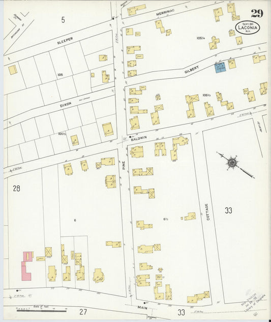Sanborn Fire Insurance Map from Laconia, Belknap County, New Hampshire (1911), Sheet #0029 - Historic Sanborn Fire Insurance Map Print, vintage old map wall art, antique decor, genealogy gift, New Hampshire New Hampshire map