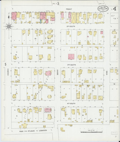 Sanborn Fire Insurance Map from O'Fallon, Saint Clair County, Illinois (1906), Sheet #0004 - Historic Sanborn Fire Insurance Map Print, vintage old map wall art, antique decor, genealogy gift, Illinois Illinois map