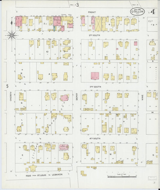 Sanborn Fire Insurance Map from O'Fallon, Saint Clair County, Illinois (1906), Sheet #0004 - Historic Sanborn Fire Insurance Map Print, vintage old map wall art, antique decor, genealogy gift, Illinois Illinois map