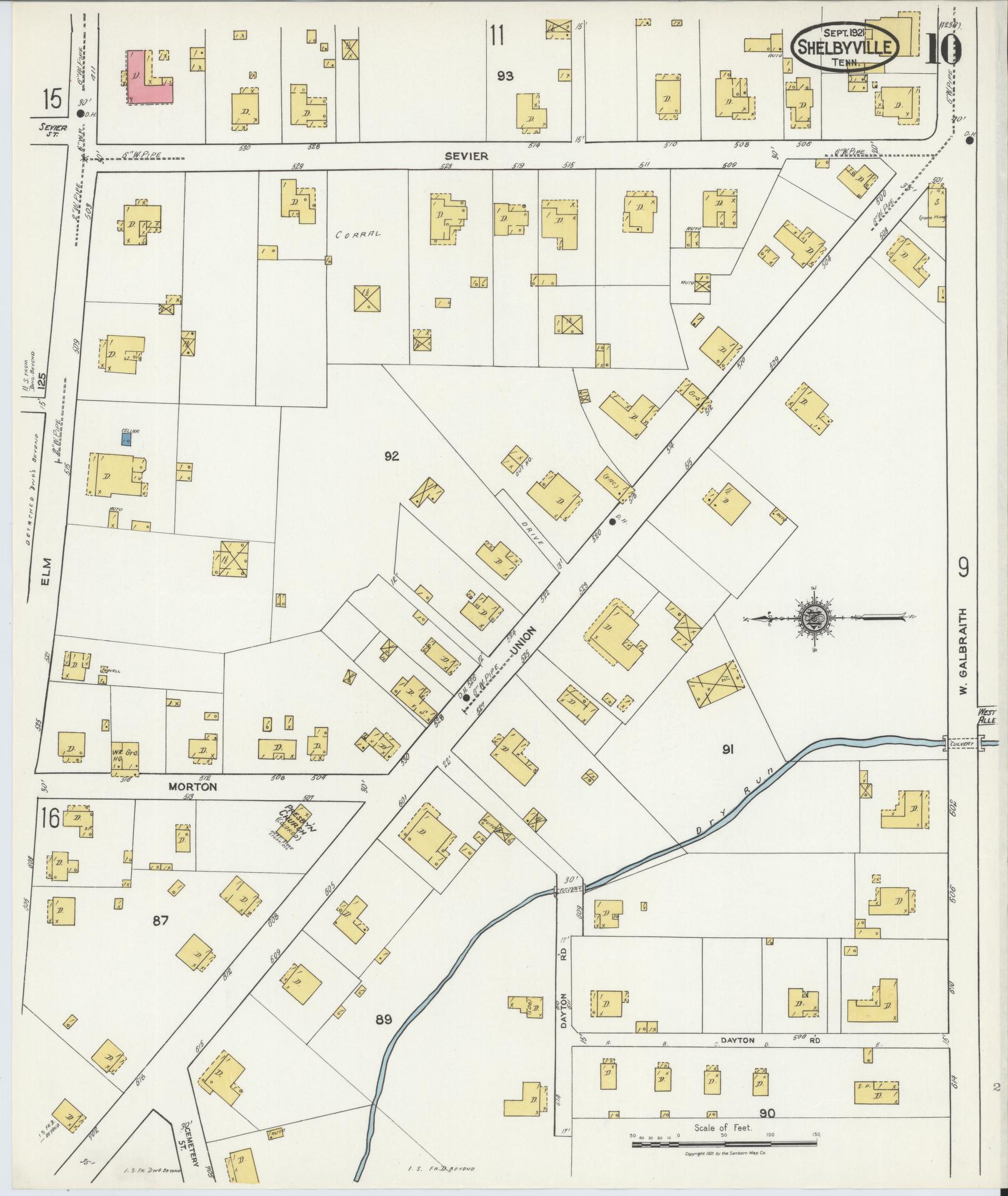Sanborn Fire Insurance Map from Shelbyville, Bedford County, Tennessee (1921), Sheet #0010 - Historic Sanborn Fire Insurance Map Print, vintage old map wall art, antique decor, genealogy gift, Tennessee Tennessee map