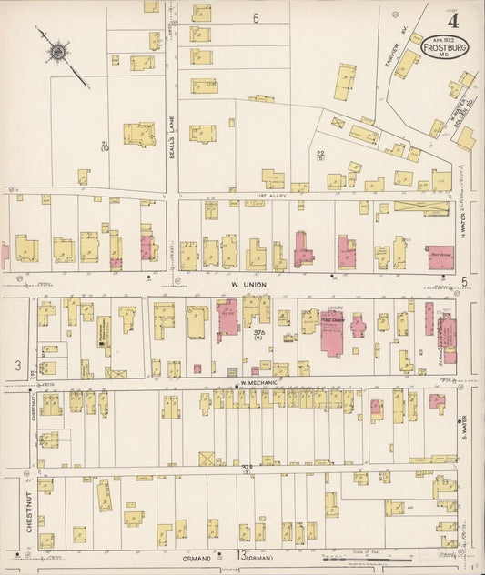 Sanborn Fire Insurance Map from Frostburg, Allegany County, Maryland (1922), Sheet #0004 - Historic Sanborn Fire Insurance Map Print, vintage old map wall art
