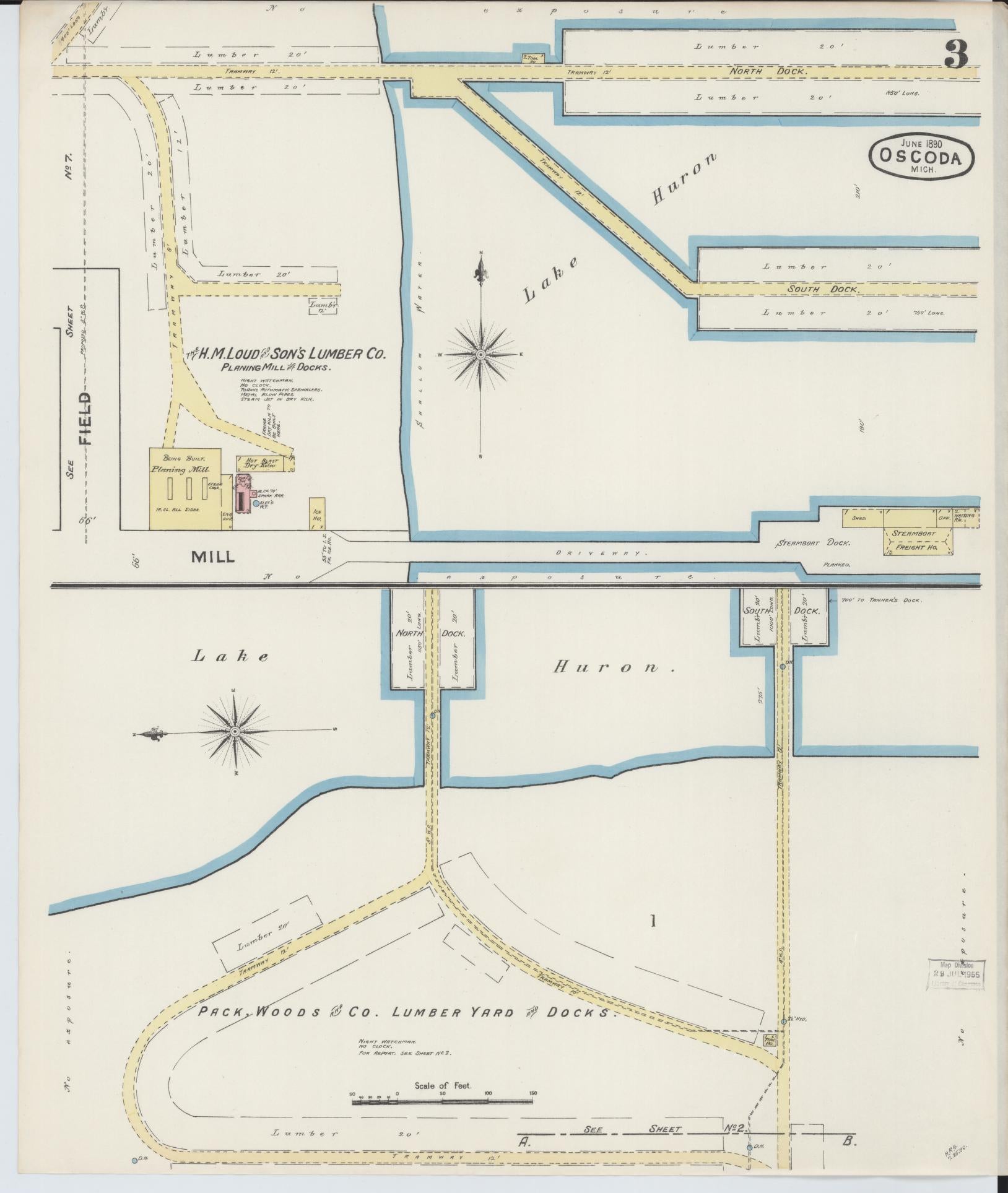 Sanborn Fire Insurance Map from Oscoda, Iosco County, Michigan (1890), Sheet #0003 - Complete Map Set gallery image, historic Sanborn map, vintage wall art, Michigan Michigan