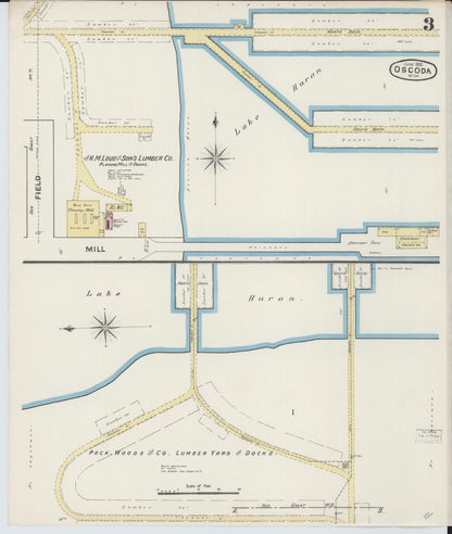 Sanborn Fire Insurance Map from Oscoda, Iosco County, Michigan (1890), Sheet #0003 - Complete Map Set gallery image, historic Sanborn map, vintage wall art, Michigan Michigan