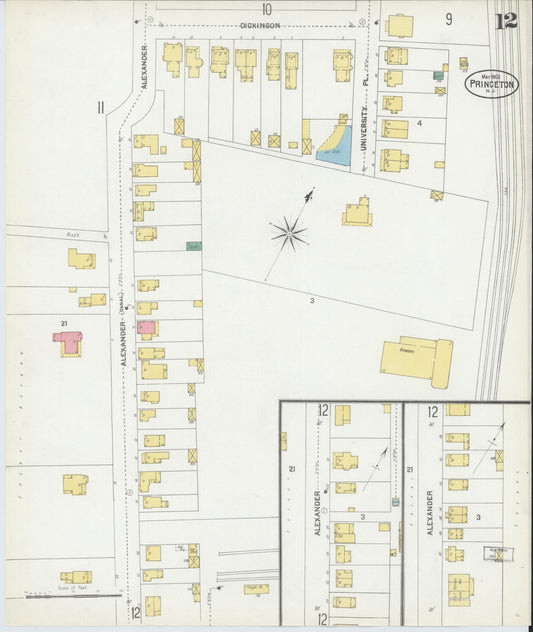 Sanborn Fire Insurance Map from Princeton, Mercer County, New Jersey (1902), Sheet #0012 - Historic Sanborn Fire Insurance Map Print, vintage old map wall art, antique decor, genealogy gift, New Jersey New Jersey map