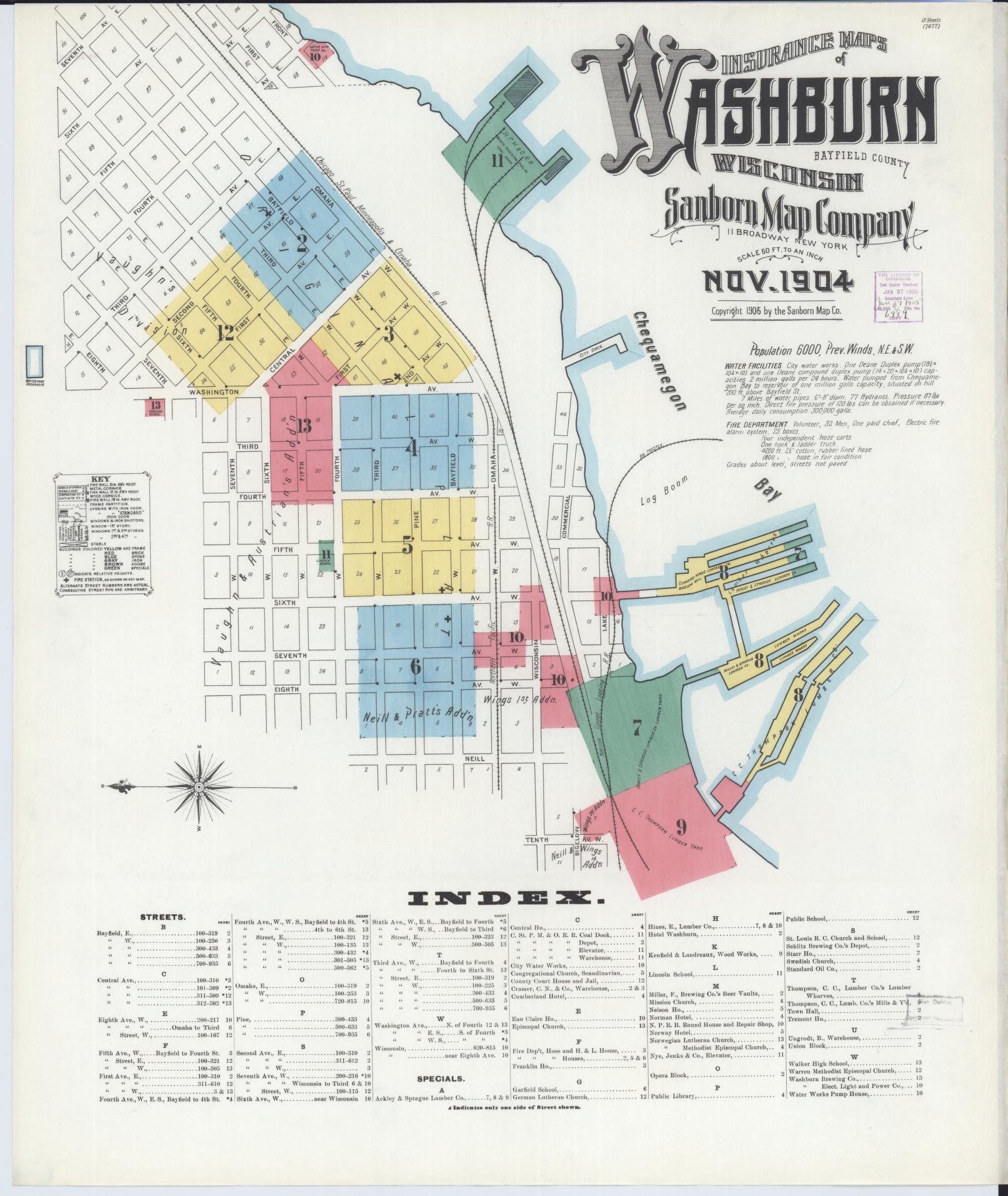 Sanborn Fire Insurance Map from Washburn, Bayfield County, Wisconsin (1904), Sheet #0001 - Complete Map Set gallery image, historic Sanborn map, vintage wall art, Wisconsin Wisconsin