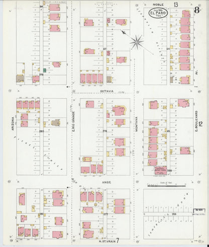 Sanborn Fire Insurance Map from El Paso, El Paso County, Texas (1905), Sheet #0008 - Complete Map Set gallery image, historic Sanborn map, vintage wall art, Texas Texas