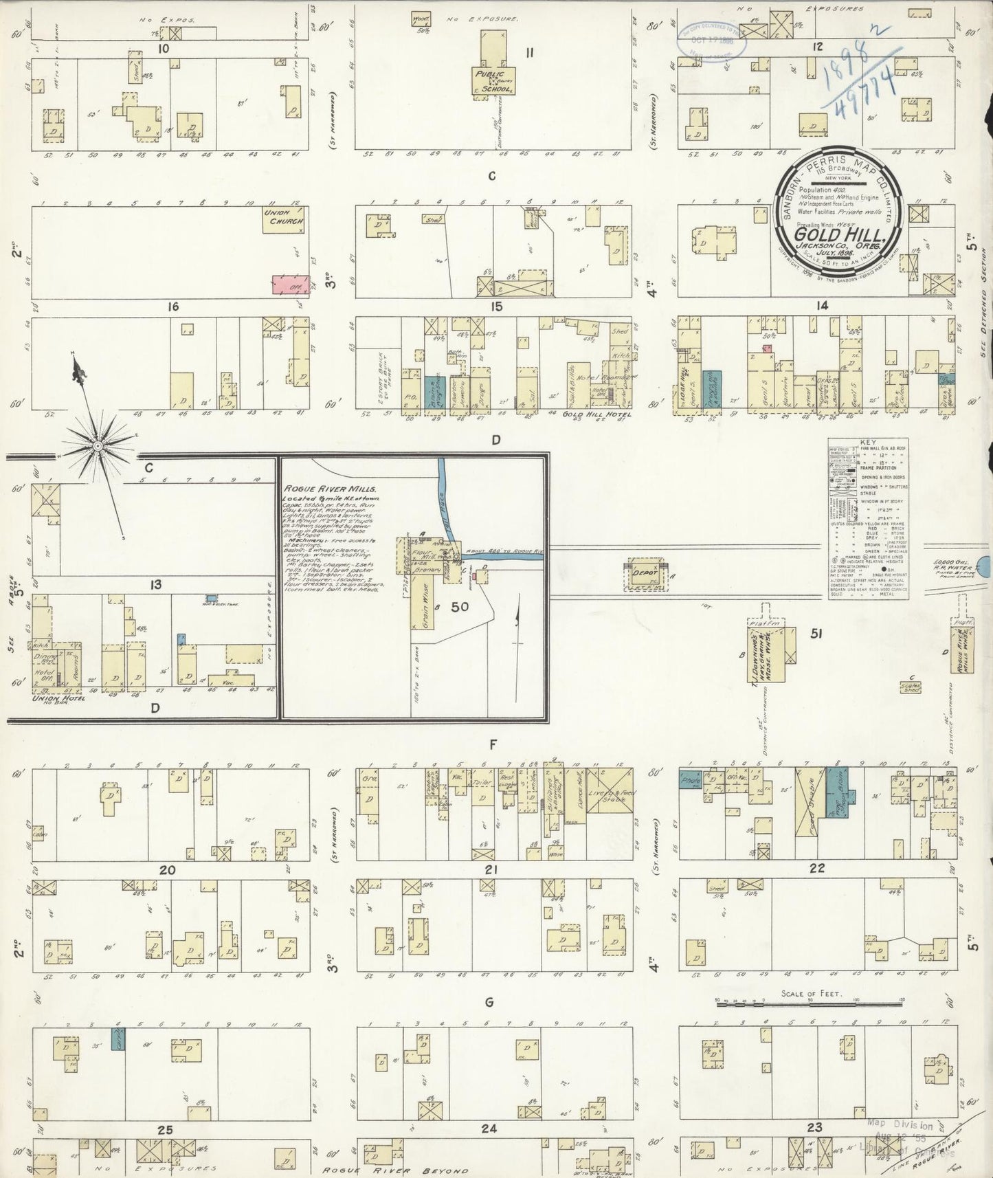 Sanborn Fire Insurance Map from Gold Hill, Jackson County, Oregon (1898), Sheet #0001 - Historic Sanborn Fire Insurance Map Print, vintage old map wall art, antique decor, genealogy gift, Oregon Oregon map