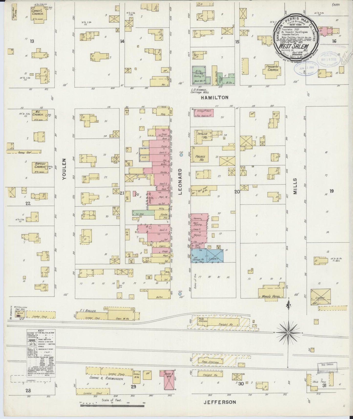 Sanborn Fire Insurance Map from West Salem, La Crosse County, Wisconsin (1898), Sheet #0001 - Historic Sanborn Fire Insurance Map Print, vintage old map wall art, antique decor, genealogy gift, Wisconsin Wisconsin map