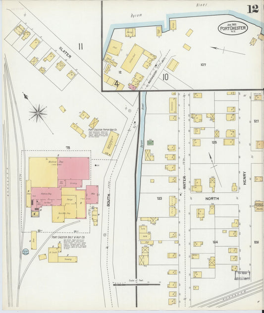 Sanborn Fire Insurance Map from Port Chester, Westchester County, New York (1902), Sheet #0012 - Historic Sanborn Fire Insurance Map Print, vintage old map wall art, antique decor, genealogy gift, New York New York map