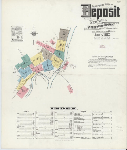 Sanborn Fire Insurance Map from Deposit, Broome And Delaware Counties, New York. (1912) – Historic Sanborn Fire Insurance Map Print