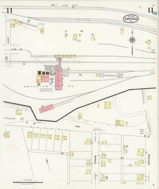 Sanborn Fire Insurance Map from Emporium, Cameron County, Pennsylvania (1925), Sheet #0011 - Historic Sanborn Fire Insurance Map Print, vintage old map wall art, antique decor, genealogy gift, Pennsylvania Pennsylvania map
