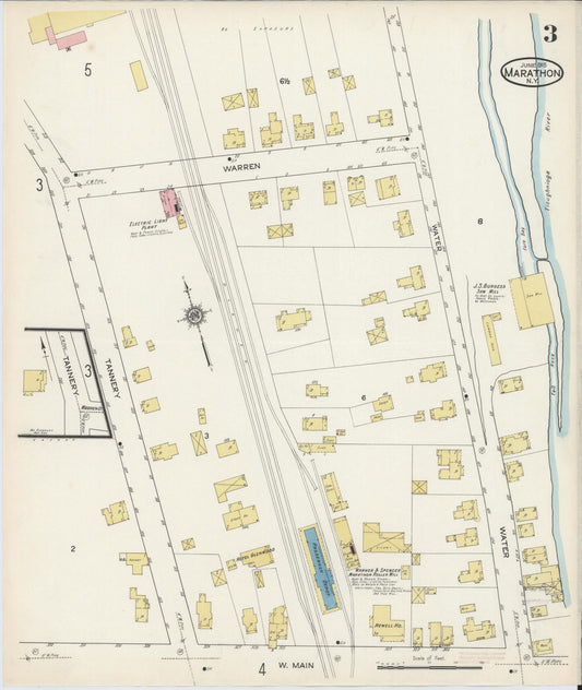 Sanborn Fire Insurance Map from Marathon, Cortland County, New York (1915), Sheet #0003 - Historic Sanborn Fire Insurance Map Print, vintage old map wall art, antique decor, genealogy gift, New York New York map