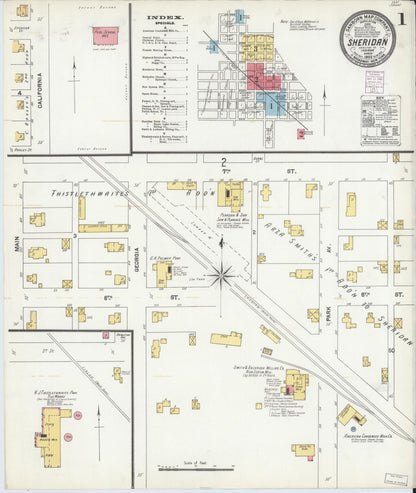 Sanborn Fire Insurance Map from Sheridan, Hamilton County, Indiana (1902), Sheet #0001 - Historic Sanborn Fire Insurance Map Print, vintage old map wall art, antique decor, genealogy gift, Indiana Indiana map