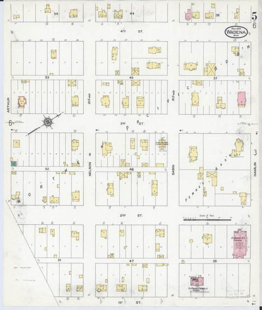 Sanborn Fire Insurance Map from Wadena, Wadena County, Minnesota (1909), Sheet #0005 - Historic Sanborn Fire Insurance Map Print, vintage old map wall art, antique decor, genealogy gift, Minnesota Minnesota map