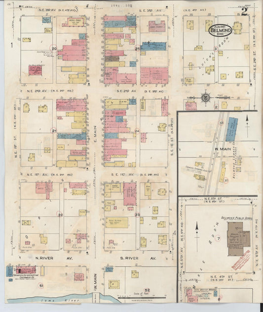 Sanborn Fire Insurance Map from Belmond, Wright County, Iowa (1939), Sheet #0002 - Historic Sanborn Fire Insurance Map Print, vintage old map wall art