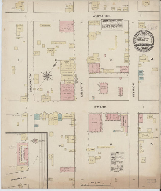Sanborn Fire Insurance Map from Waynesboro, Burke County, Georgia (1885), Sheet #0001 - Historic Sanborn Fire Insurance Map Print, vintage old map wall art, antique decor, genealogy gift, Georgia Georgia map