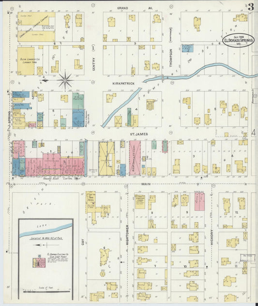 Sanborn Fire Insurance Map from Eldorado Springs, Cedar County, Missouri (1906), Sheet #0003 - Historic Sanborn Fire Insurance Map Print, vintage old map wall art, antique decor, genealogy gift, Missouri Missouri map