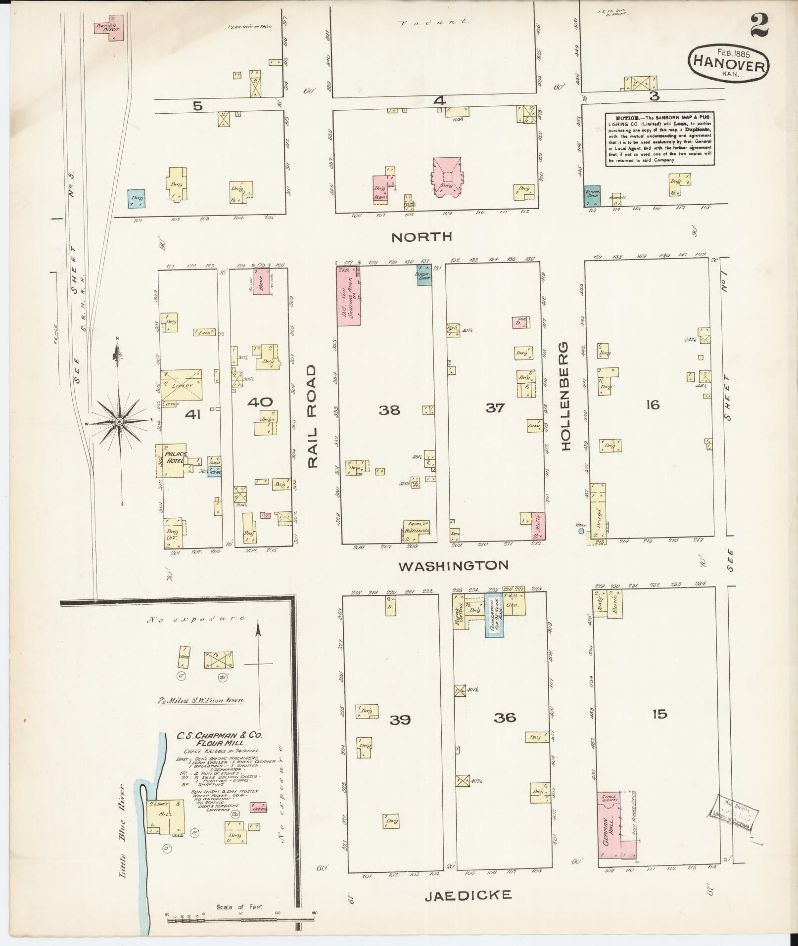 Sanborn Fire Insurance Map from Hanover, Washington County, Kansas (1885), Sheet #0002 - Complete Map Set gallery image, historic Sanborn map, vintage wall art, Kansas Kansas