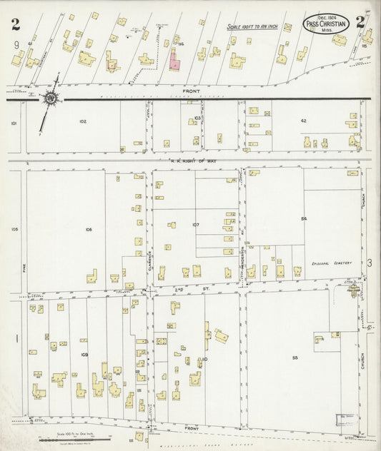 Sanborn Fire Insurance Map from Pass Christian, Harrison County, Mississippi (1924), Sheet #0002 - Historic Sanborn Fire Insurance Map Print, vintage old map wall art, antique decor, genealogy gift, Mississippi Mississippi map